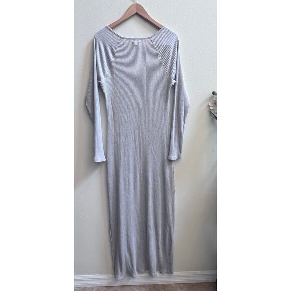 Aerie Always and Forever Real Squared Neck Knit Long Sleeve Dress Lg Front Slit - Picture 2 of 7